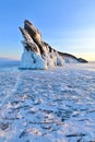 Winter Landscape of Dragon Tail Rock on Ogoy Island During Sunrise at Lake Baikal Royalty Free Stock Photo