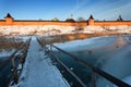 Winter landscape in the early frosty morning in Suzdal Royalty Free Stock Photo