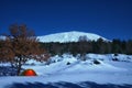 Winter Landscape Etna Park Under The Moonlight, Sicily