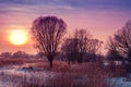 Winter landscape. Evening in the countryside Royalty Free Stock Photo