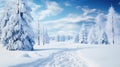 Winter landscape with fair trees under the snow. Scenery for the tourists. Christmas holidays. Trampled path in the snowdrifts Royalty Free Stock Photo