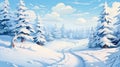 Winter landscape with fair trees under the snow. Scenery for the tourists. Christmas holidays. Trampled path in the snowdrifts Royalty Free Stock Photo