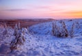 Winter landscape with fair trees under the snow. Scenery for the tourists. Christmas holidays. Royalty Free Stock Photo