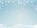 Winter landscape with falling christmas shining beautiful snow. Natural Winter Christmas background with sky, heavy snowfall Royalty Free Stock Photo