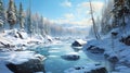 Serene Winter Landscape Painting In Hyper-realistic 2d Game Art Style Royalty Free Stock Photo