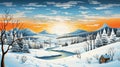 Vibrant Winter Landscape Illustration With Birds