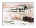 Winter landscape with fence