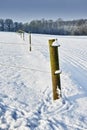 Winter, landscape or fence with nature or snow on frozen morning for weather, climate or cold season. Alaska, roadside Royalty Free Stock Photo