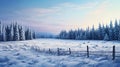 Winter landscape with fence and spruce trees covered with snow. Royalty Free Stock Photo