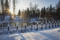 Winter landscape from Finland. River on a frosty winter morning a lot of snow