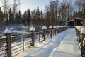 Winter landscape from Finland. River on a frosty winter morning a lot of snow