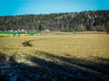 Winter landscape with the first snow in Central Russia. Royalty Free Stock Photo