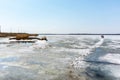 Winter landscape fishermen on the ice of the river. fishing in the winter, the place for copyspace Royalty Free Stock Photo