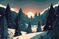 Christmas landscape in retro style. Christmas trees and snowdrifts. Royalty Free Stock Photo