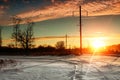 Winter landscape with forest, sunset Royalty Free Stock Photo