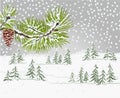 Winter landscape forest and pine branch and pine cone snowy natural background vector illustration editabl Royalty Free Stock Photo