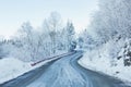 Winter landscape, Winter road and trees covered with snow Royalty Free Stock Photo