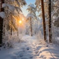 Winter landscape in the forest, snowy weather in january, beautiful landscape in the snowy forest Royalty Free Stock Photo