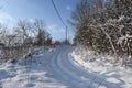 Winter landscape of forests and fields covered with snow