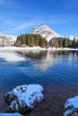 Winter landscape of the frozen Arni Lake with the snow-convered Alps peak Windgaellen Royalty Free Stock Photo