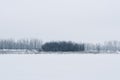 Winter landscape frozen river on background forest. Royalty Free Stock Photo