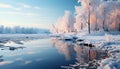 Winter landscape frozen tree, tranquil scene, reflection of beauty generated by AI Royalty Free Stock Photo