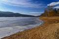 Winter landscape with frozen water. Brno Reservoir - dam. Czech Republic Europe Royalty Free Stock Photo