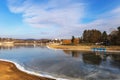 Winter landscape. Frozen water of the dam in the city of Brno - Czech Republic Europe Royalty Free Stock Photo