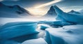 Winter Landscape: Glacial Mountain with Frozen Water and Blue Iceberg