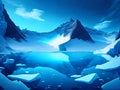 Winter landscape with glaciers. Beautiful winter snow background. Antarctica landscape and view. Arctic illustration with snow