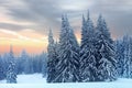 Winter landscape of high snowy mountains