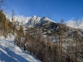 Winter landscape in the High Tatras Slovakia, with mountains and sunshine and lots of snow Royalty Free Stock Photo