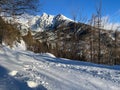Winter landscape in the High Tatras Slovakia, with mountains and sunshine and lots of snow Royalty Free Stock Photo
