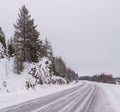 Winter landscape with highway road.