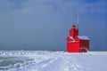 Winter, Holland Lighthouse, Lake Michigan Royalty Free Stock Photo