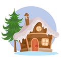 Winter landscape with house, christmas tree and christmas atmosphere before new year holiday, Royalty Free Stock Photo