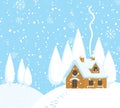 Winter landscape with a house on snow-covered hill Royalty Free Stock Photo