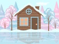 Winter landscape. A house and trees in the snow, Royalty Free Stock Photo