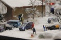 Winter landscape, houses, trees, Northern residents live and work in a snowy city