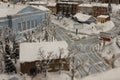 Winter landscape, houses, trees, Northern residents live and work in a snowy city