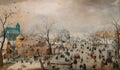 Winter landscape with ice skaters, 1608 painting by Hendrick Avercamp Royalty Free Stock Photo
