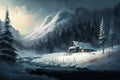 Winter landscape illustration digital art background fantasy environment nature concept cold snow weather wilderness Royalty Free Stock Photo