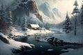 Winter landscape illustration digital art background fantasy environment nature concept cold snow weather wilderness Royalty Free Stock Photo