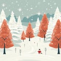 Winter Landscape Illustration With Santa Claus Horsing Around His Sleigh And A Forest Background