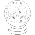 Winter landscape inside a snow globe. Vector black and white coloring page Royalty Free Stock Photo