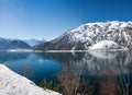 Winter landscape lake Achensee, view to Seebergspitze mountain, tirol Royalty Free Stock Photo