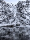 Lake during Lofoten islands winter. Snow and ice melting Royalty Free Stock Photo