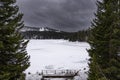 Winter landscape of Lake Palu\' in Chiesa Valmalenco Ski resort Royalty Free Stock Photo