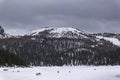 Winter landscape of Lake Palu\' in Chiesa Valmalenco Ski resort Royalty Free Stock Photo