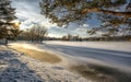 Winter landscape on the lake in the Park